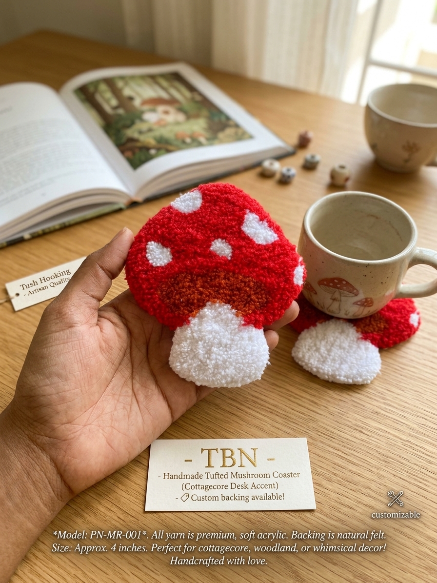 Handcrafted Punch Needle Mushroom Mug Rug / Coaster product photo 5