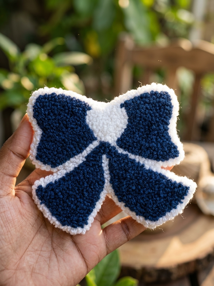 Handcrafted Punch Needle bow design Mug Rug / Coaster product photo 2