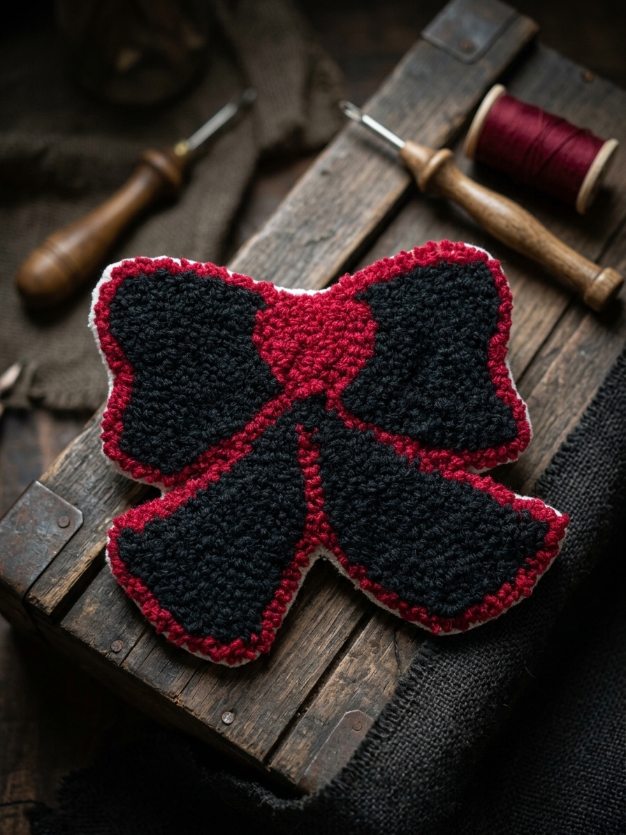 Handcrafted Punch Needle bow design Mug Rug / Coaster product photo 3