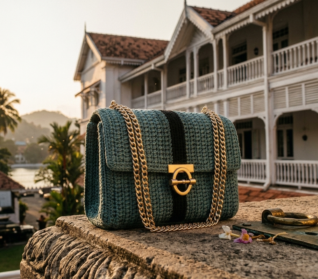 Standard Corset - Handcrafted Crochet Crossbody Flap Bag   (Teal Green ) product photo 2