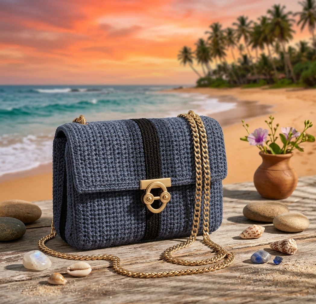 Standard Corset – Handcrafted Crochet Crossbody Flap Bag (Slate Blue) - handmade Crochet Bags
