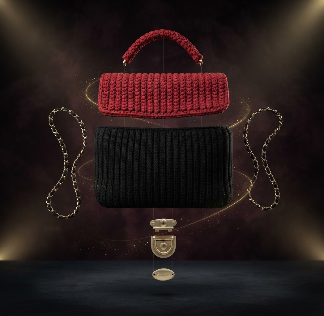 Alora Luxury Textured Top-Handle Crochet Satchel (Burgundy / Black) product photo 5