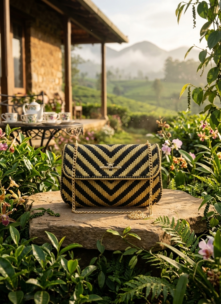 Standard Corset Chevron Knit & Crochet Flap Handbag - Black & Gold product photo 2