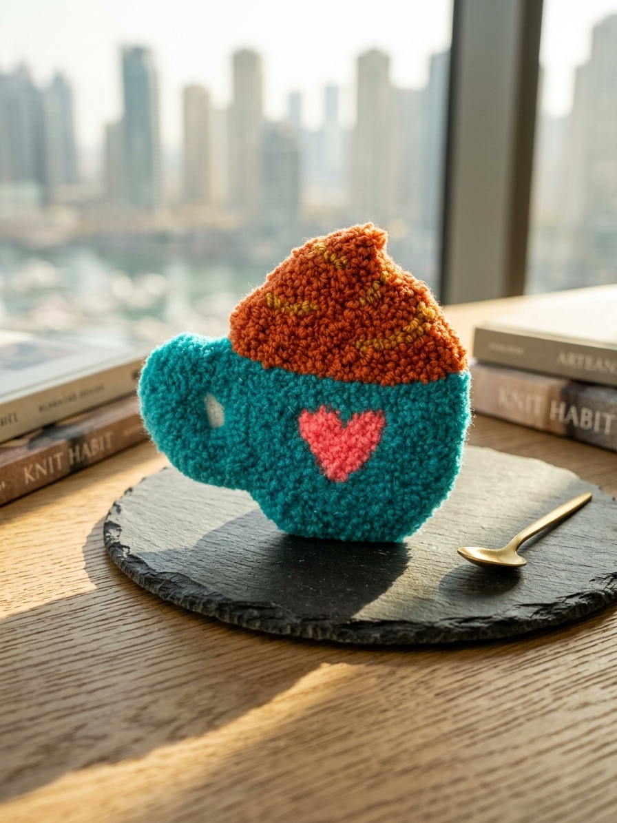 Handcrafted Punch Needle Coffee Cup Mug Rug / Coaster - handmade Punch Needle Art
