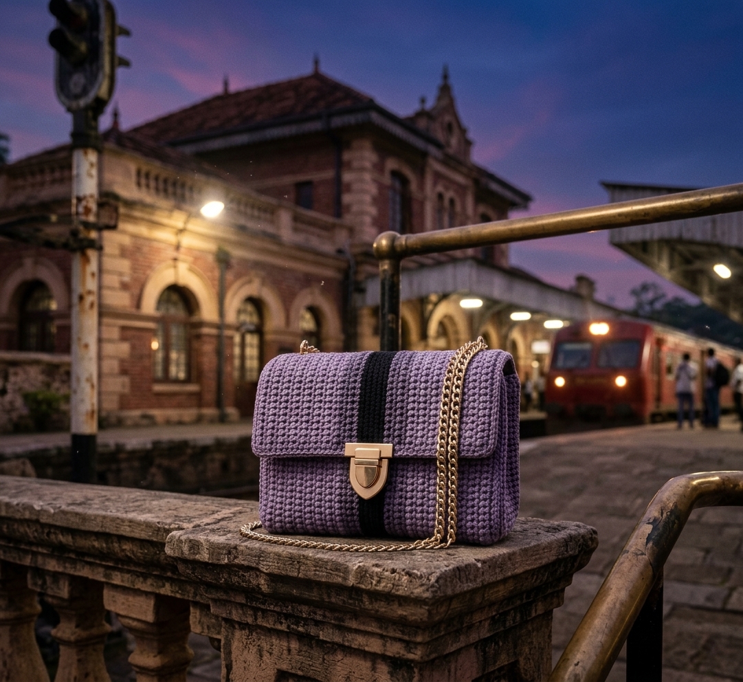 Standard Corset - Handcrafted Crochet Crossbody Flap Bag  Dusk Lavender product photo 3