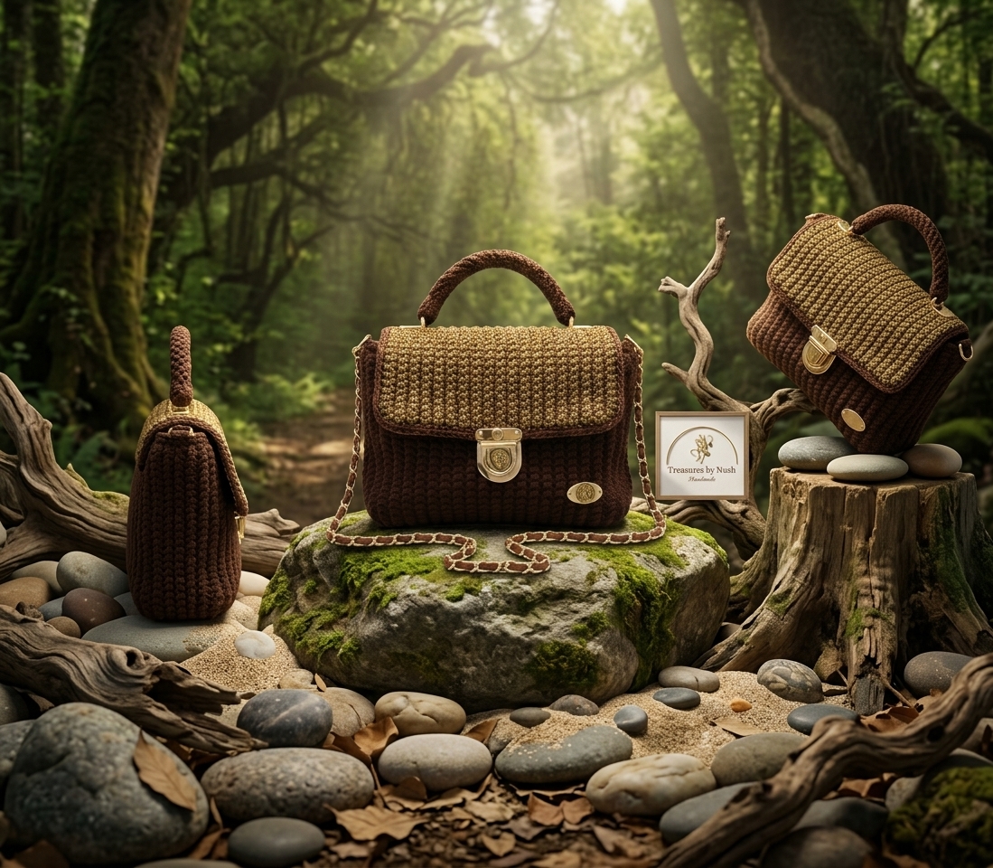 Alora Luxury Textured Top-Handle Crochet Satchel (Brown / Gold) product photo 2
