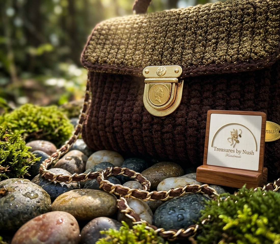 Alora Luxury Textured Top-Handle Crochet Satchel (Brown / Gold) product photo 3
