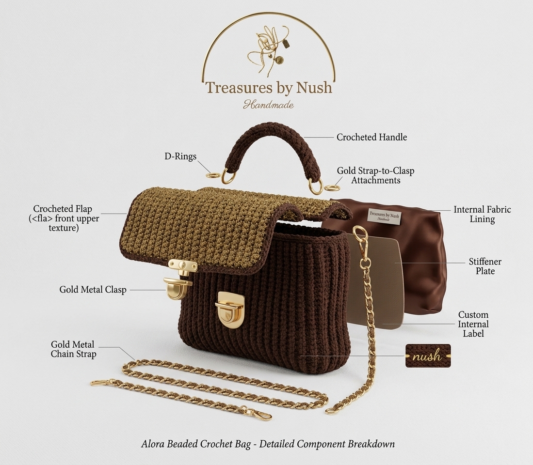 Alora Luxury Textured Top-Handle Crochet Satchel (Brown / Gold) product photo 4