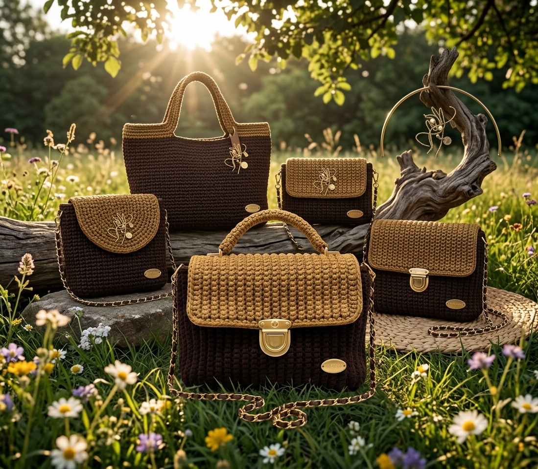 Alora Luxury Textured Top-Handle Crochet Satchel (Brown / Gold) product photo 5