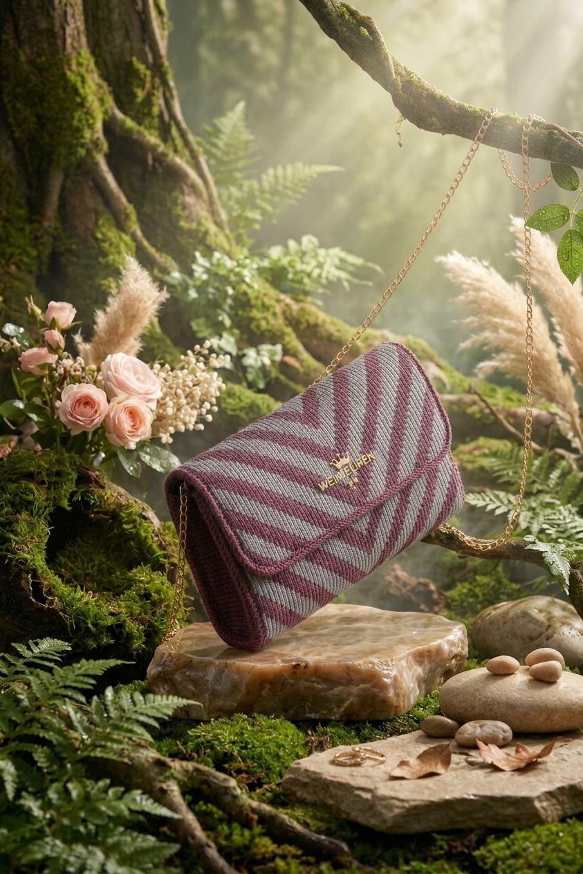 Standard Corset Chevron Knit & Crochet Flap Handbag - Deep Plum & Heather Grey Chevron product photo 3