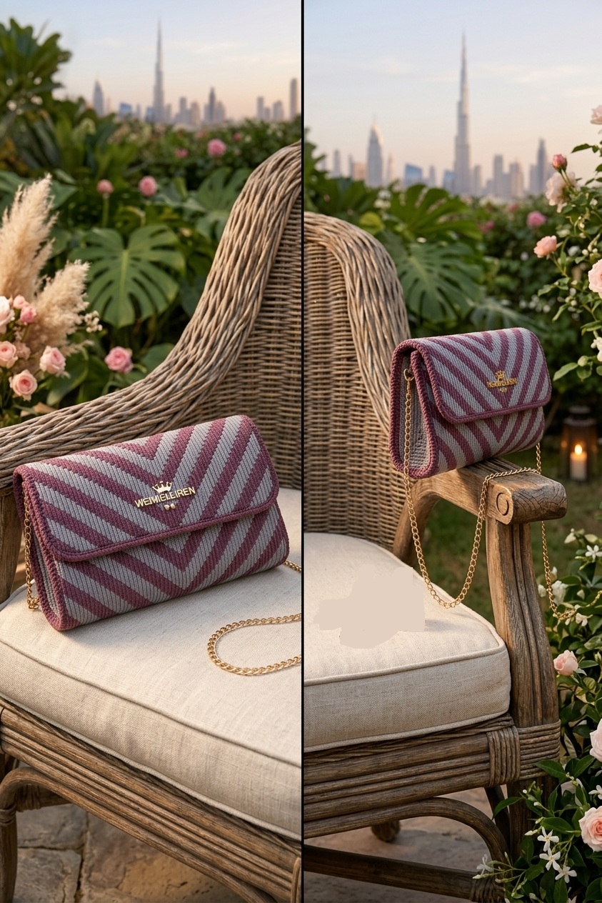 Standard Corset Chevron Knit & Crochet Flap Handbag - Deep Plum & Heather Grey Chevron product photo 5