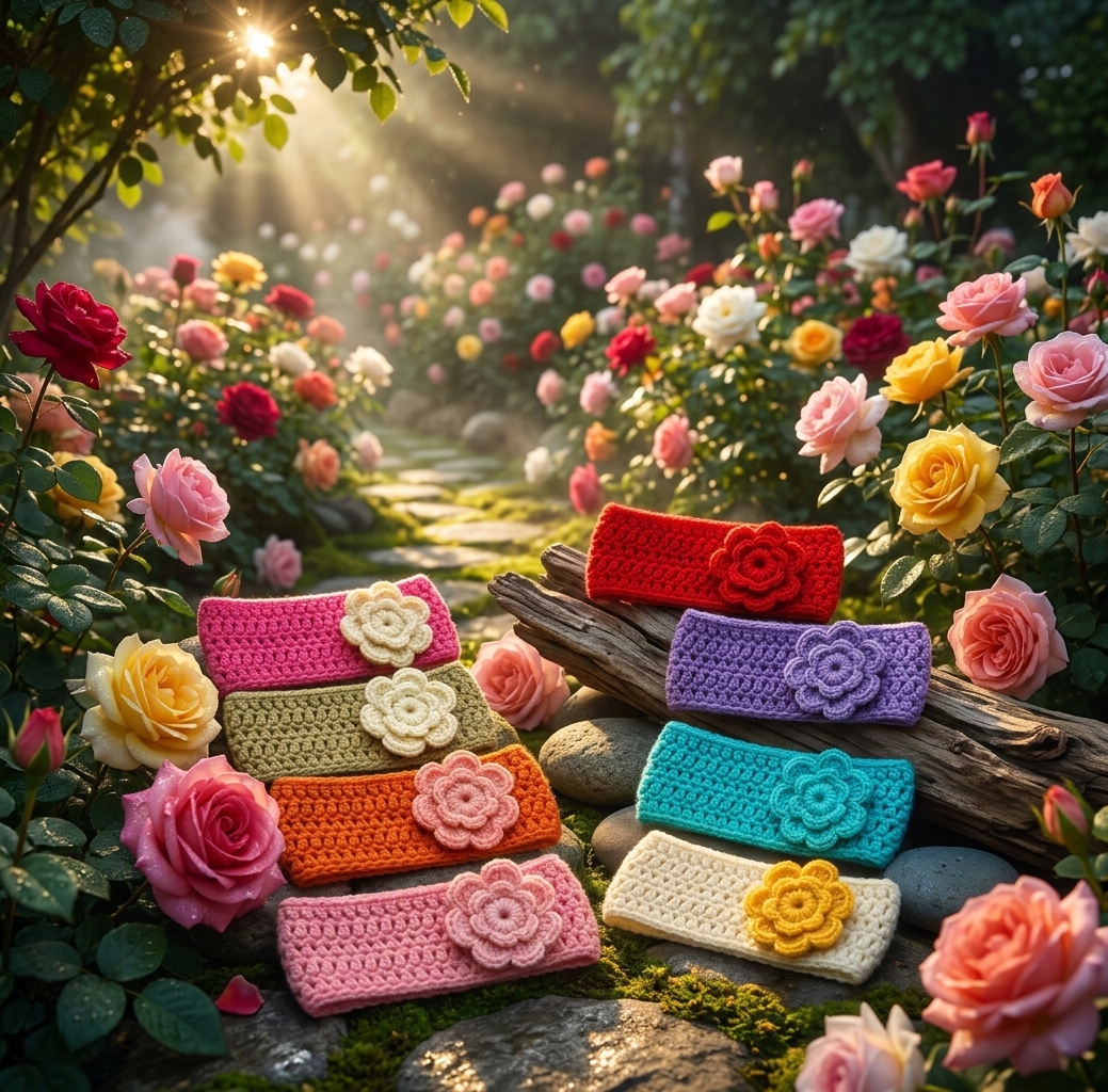 Bloom Craft Floral Crochet Headband Collection - handmade Hair Accessories