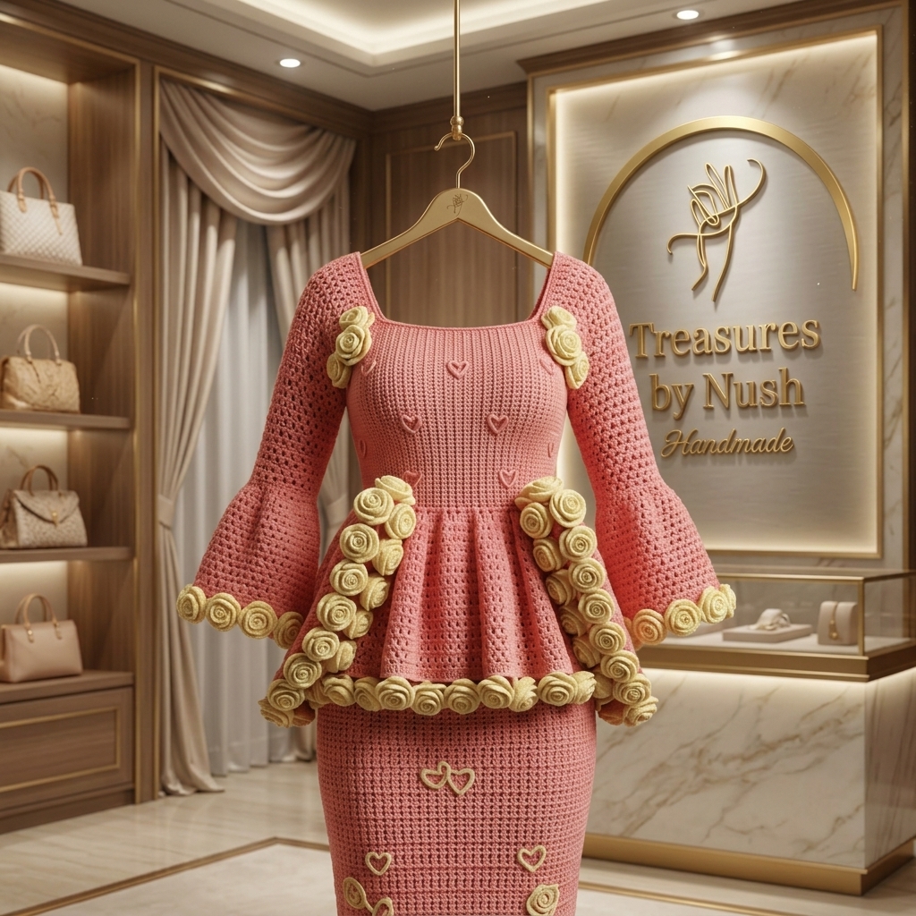The Amour Flared-Sleeve Crochet Corset Dress - handmade Crochet Dresses