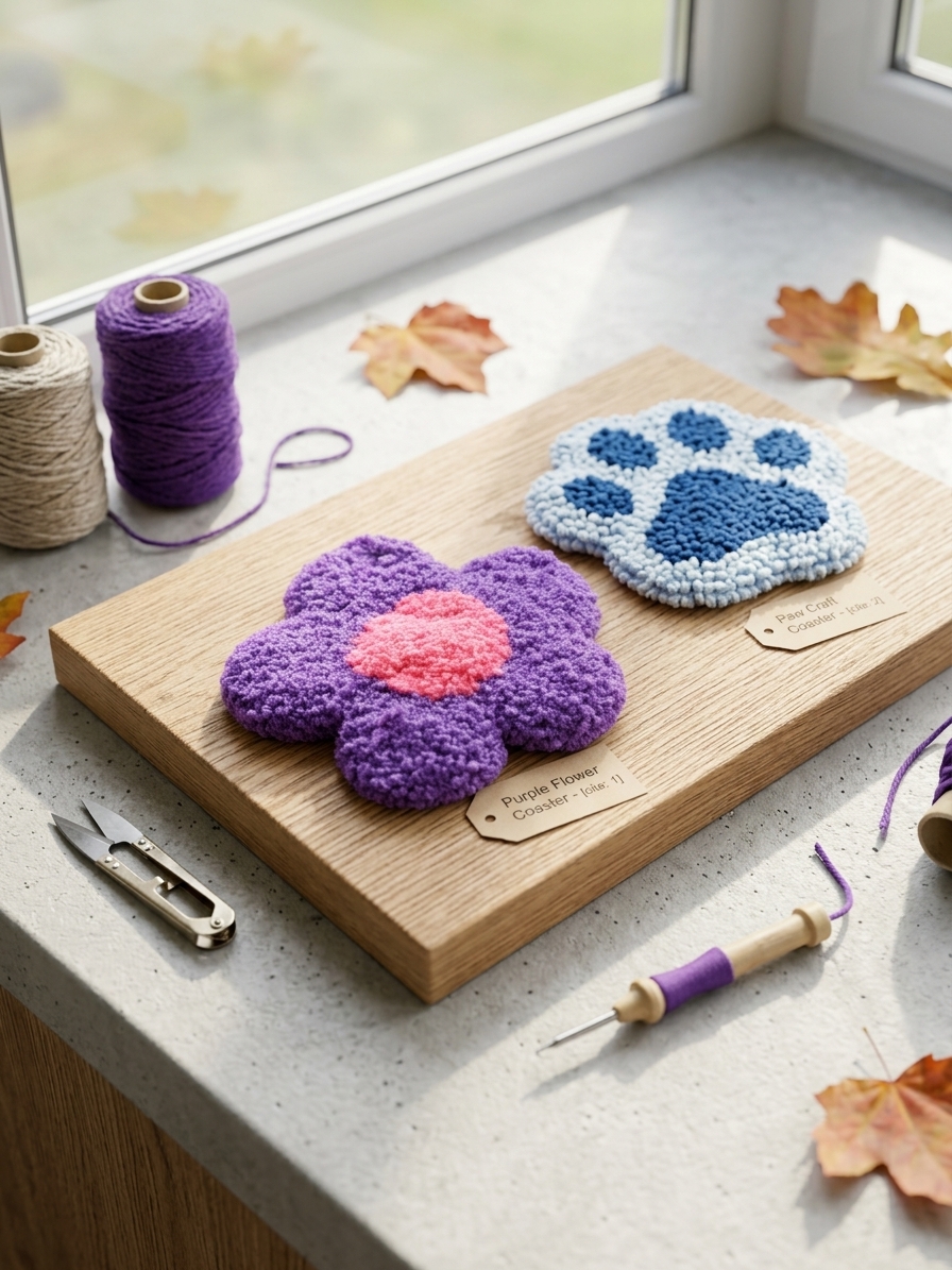 Handcrafted Punch Needle  Flower Mug Rug / Coaster product photo 2