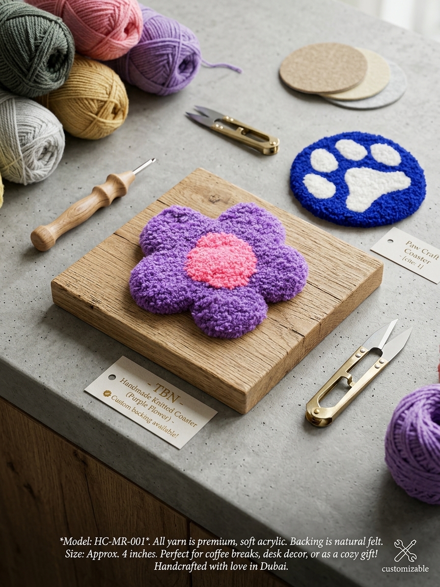 Handcrafted Punch Needle  Flower Mug Rug / Coaster product photo 3