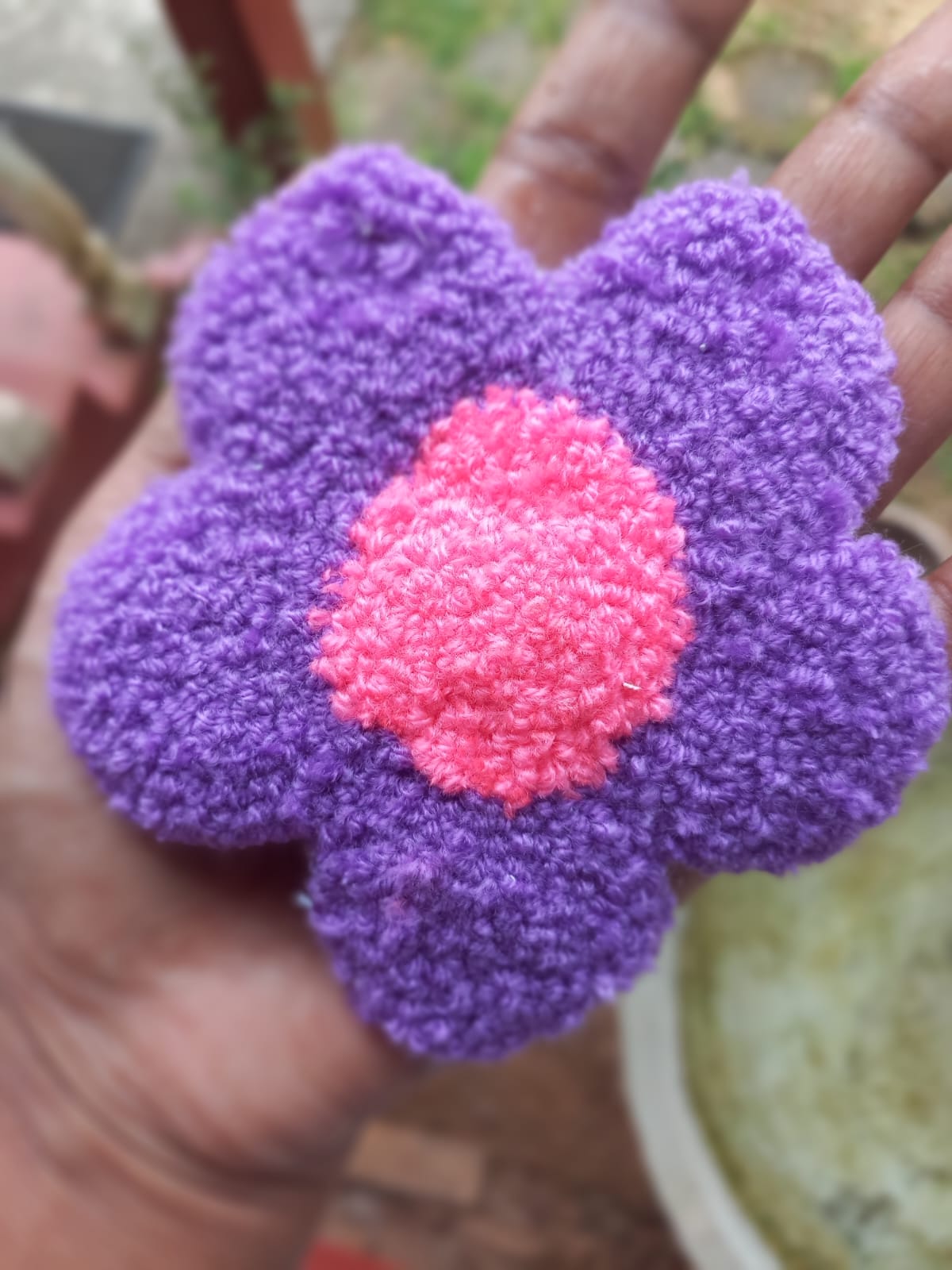 Handcrafted Punch Needle  Flower Mug Rug / Coaster product photo 4