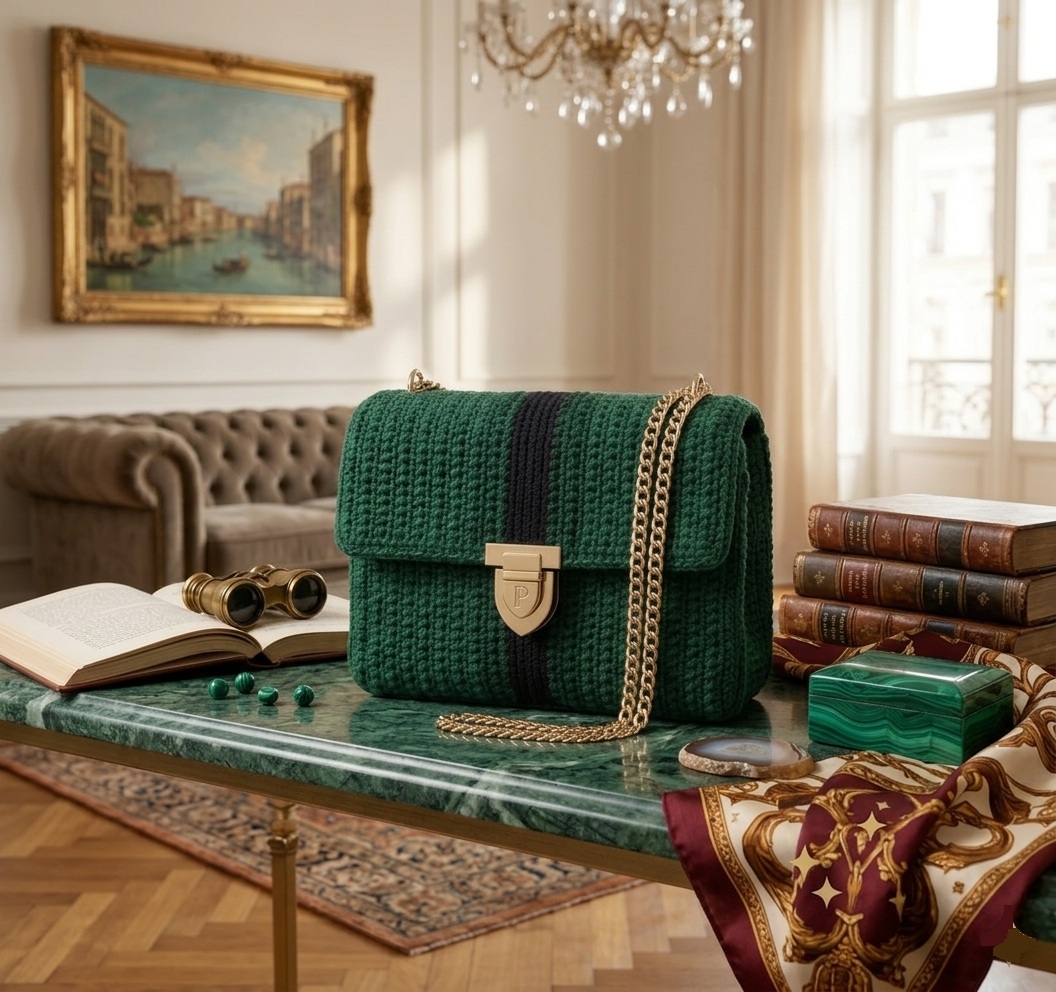 Standard Corset – Handcrafted Crochet Crossbody Flap Bag (Emerald Green) - handmade Crochet Bags