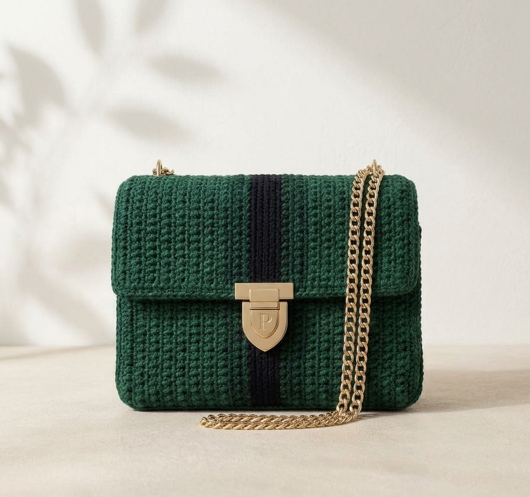Standard Corset – Handcrafted Crochet Crossbody Flap Bag (Emerald Green) product photo 2