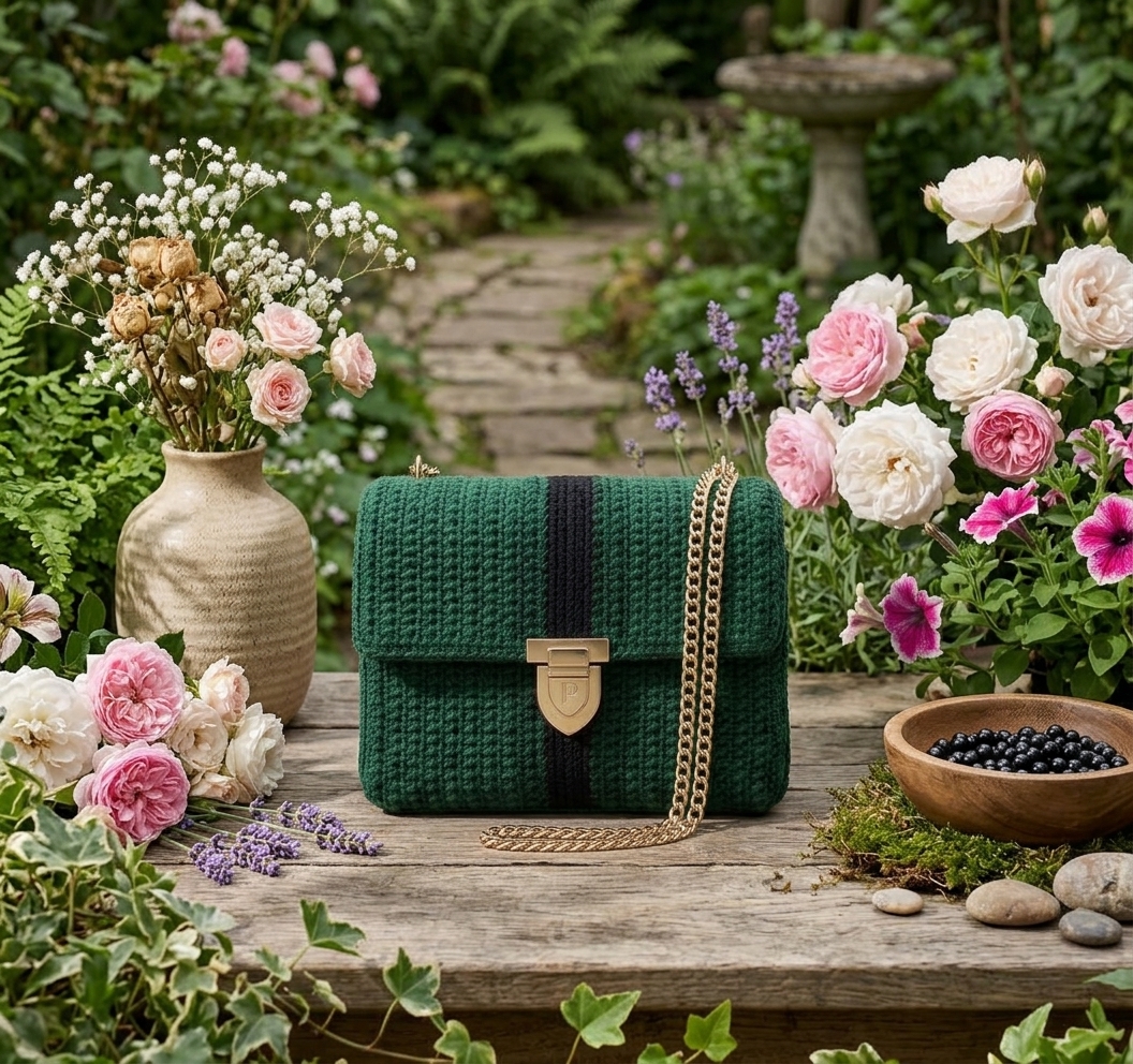 Standard Corset – Handcrafted Crochet Crossbody Flap Bag (Emerald Green) product photo 3