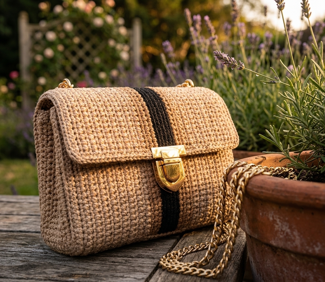 Standard Corset - Handcrafted Crochet Crossbody Flap Bag ( Beige & Tan) product photo 3