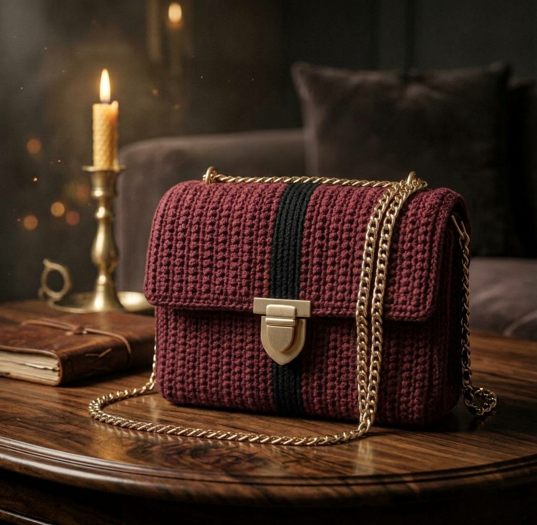 Standard Corset – Handcrafted Crochet Crossbody Flap Bag (Wine Red) product photo 3