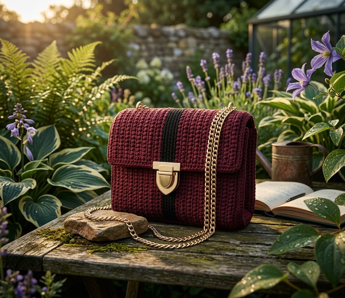 Standard Corset – Handcrafted Crochet Crossbody Flap Bag (Wine Red) product photo 4
