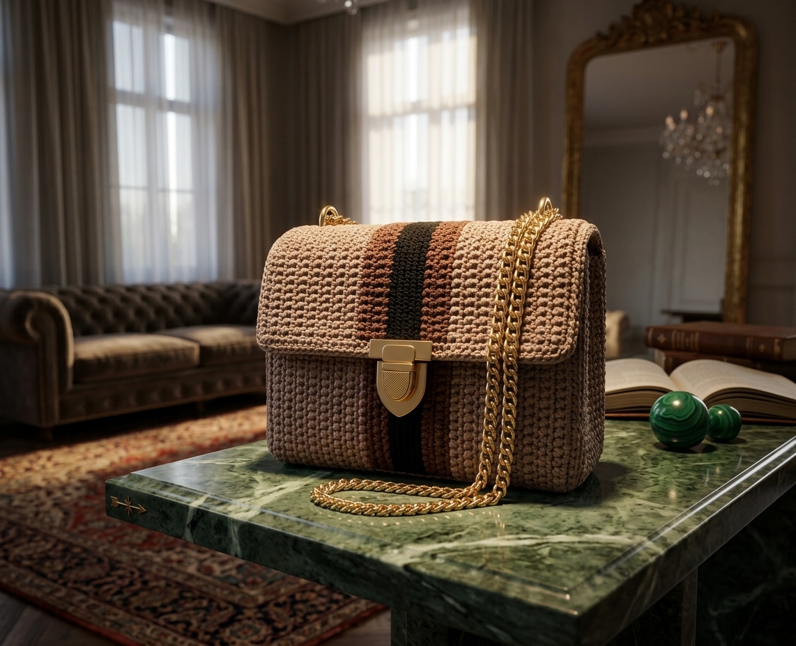 Standard Corset – Handcrafted Crochet Crossbody Flap Bag (Taupe & Brown) - handmade Crochet Bags
