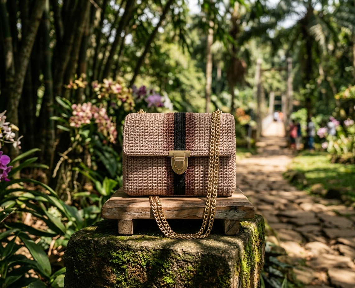 Standard Corset – Handcrafted Crochet Crossbody Flap Bag (Taupe & Brown) product photo 3