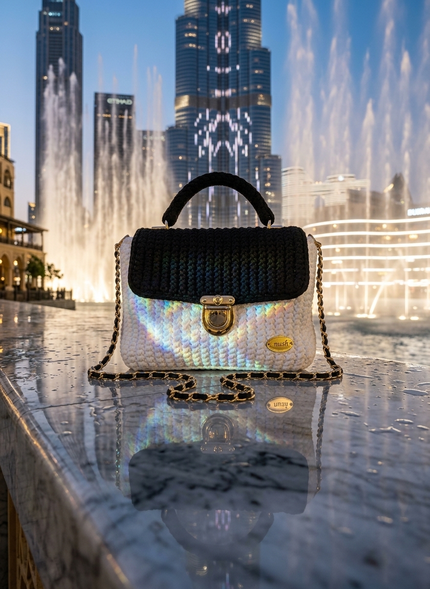 Alora Luxury Textured Top-Handle Crochet Satchel (White & Black) product photo 2