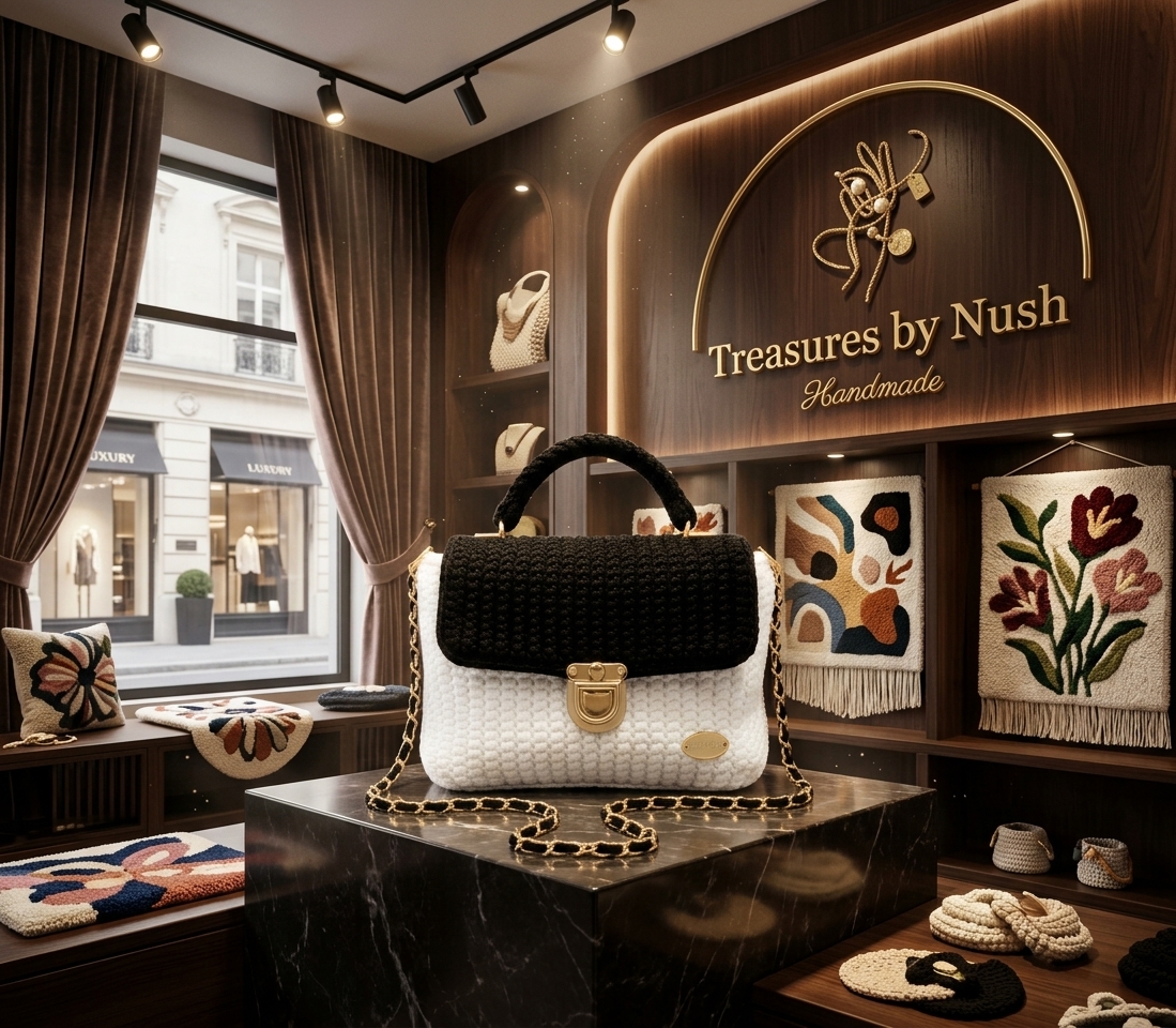 Alora Luxury Textured Top-Handle Crochet Satchel (White & Black) product photo 3
